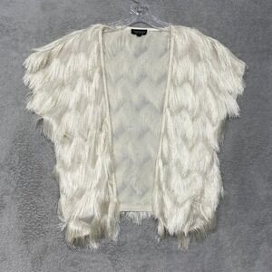 TOPSHOP Sweater Womens 4 Cream Fringe Open‎ Front Cardigan Sweater Cover Up Top